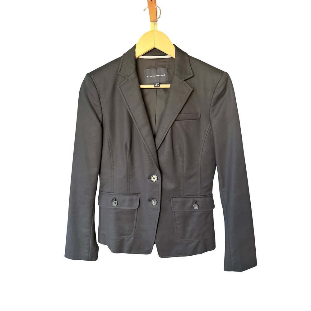 Banana Republic Blazer Sz 2 Black Tailored Two-Button Dark Academia Career Wear